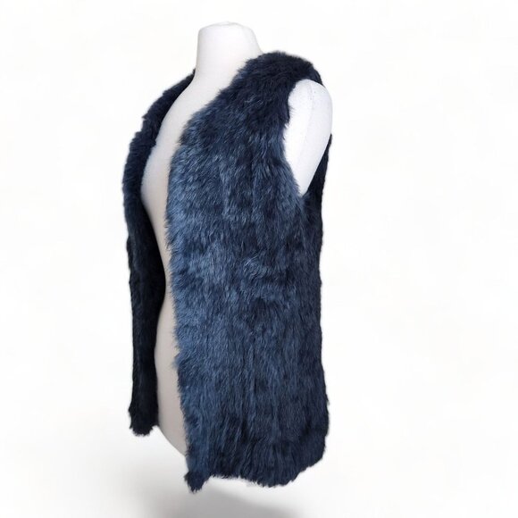 525 America Luxe Womens Size XS Rabbit Fur Outerwear Vest Jacket Blue Open Front - Picture 2 of 11